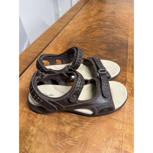 Clarks Women’s 8 Brown Leather Sport Sandals Ankle Strap Shoe Open Toe Walking - Picture 3 of 6